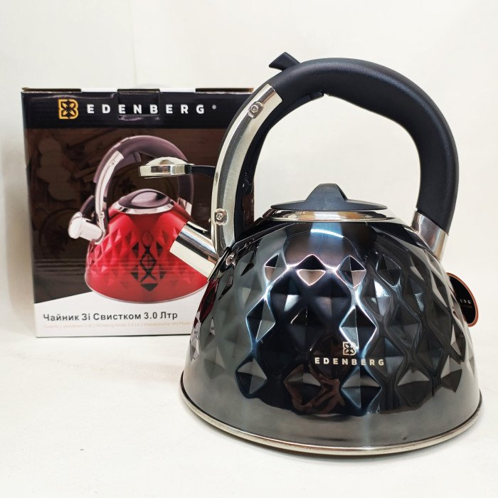 Чайник із нержавіючої сталі Edenberg EB-8833 зі свистком з індукційним дном 3л Black