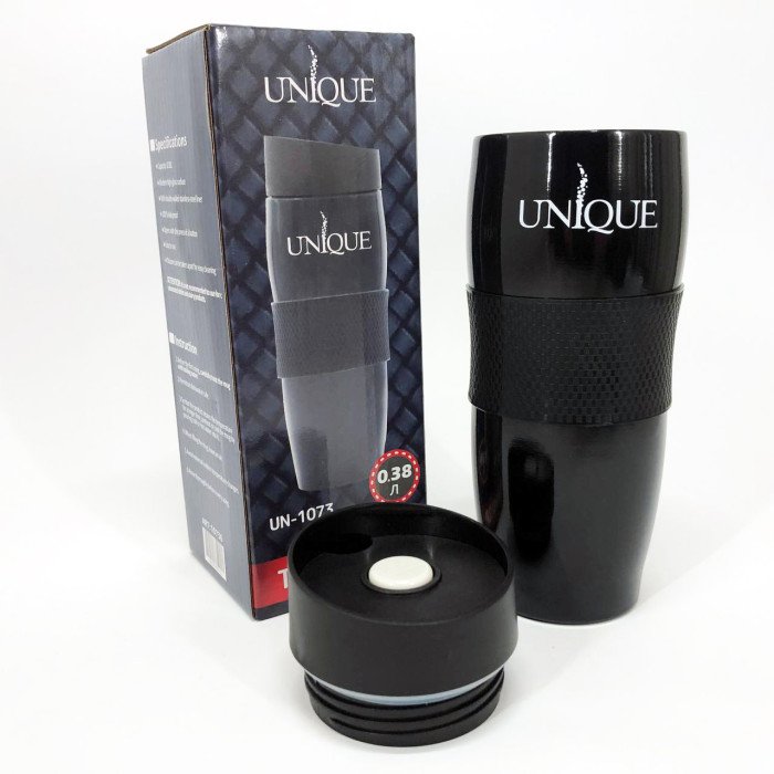 Термокухоль UNIQUE UN-1073 0.38 л, Термос для питної води туристичний. Колір: чорний