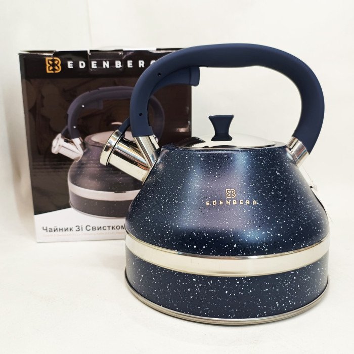 Чайник зі свистком Edenberg EB-8856 з мармуровим покриттям та турбо індукційним капсульним дном 3л Blue