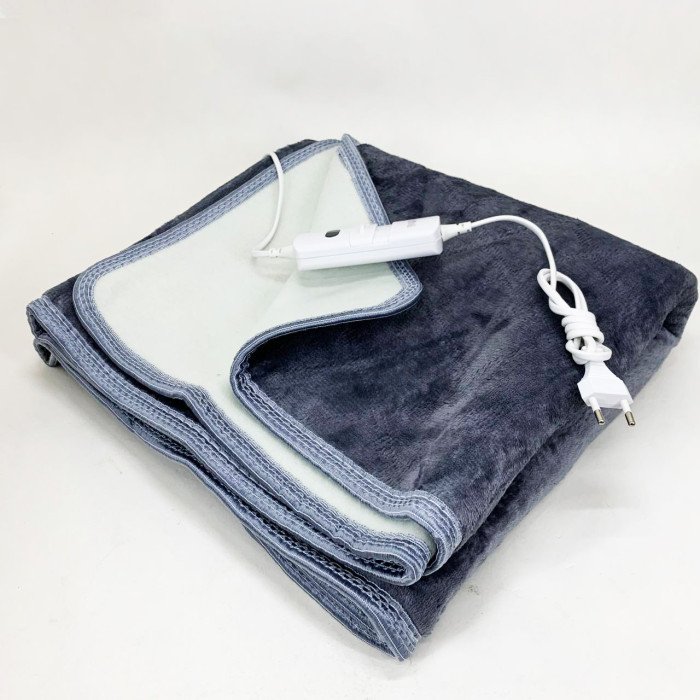 Електропростирадло односпальне 70х150 см тепле електро простирадло ковдру з підігрівом в клітинку з регулятором сірий