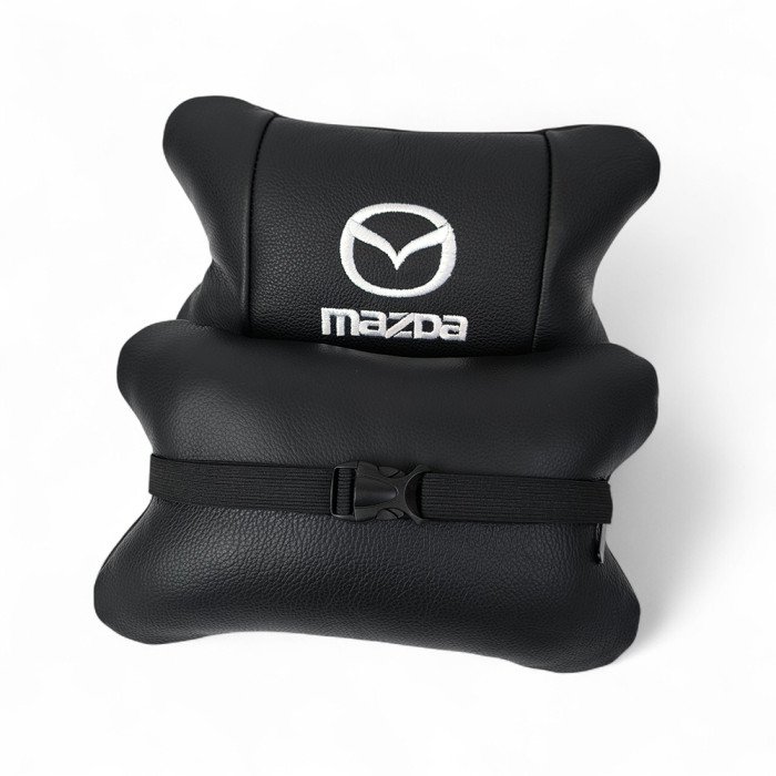 Набір шкіряних подушок Mazda з вишивкою логотипу + подарунок – шкіряний брелок