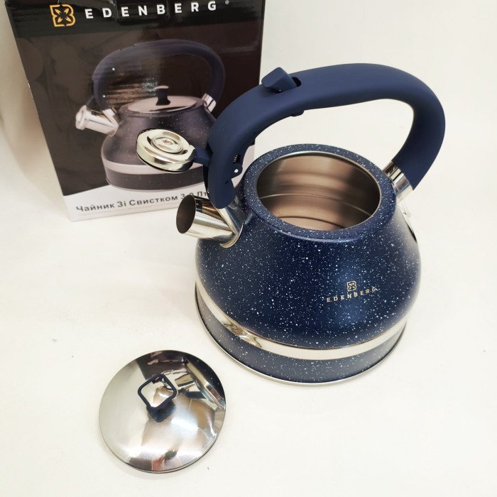 Чайник зі свистком Edenberg EB-8856 з мармуровим покриттям та турбо індукційним капсульним дном 3л Blue