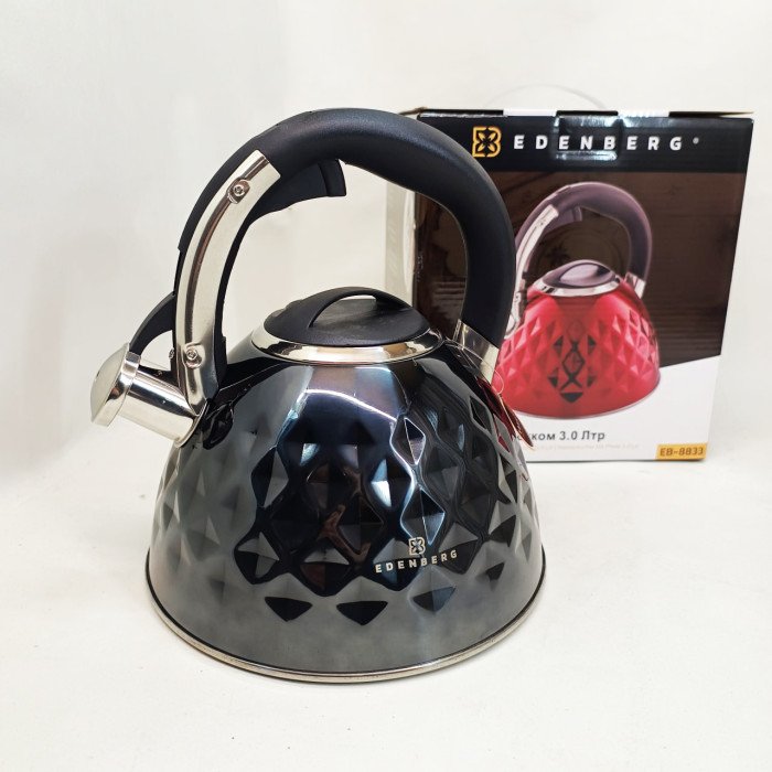 Чайник із нержавіючої сталі Edenberg EB-8833 зі свистком з індукційним дном 3л Black