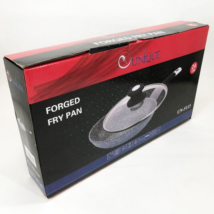 Сковорода UNIQUE UN-5115-24 см із кришкою/граніт світлий