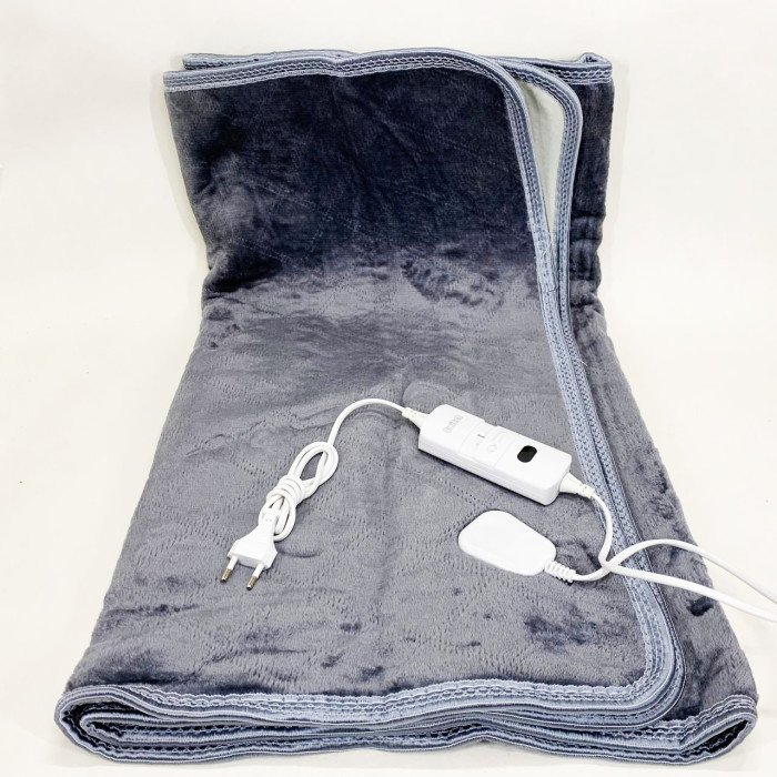 Електропростирадло односпальне 70х150 см тепле електро простирадло ковдру з підігрівом в клітинку з регулятором сірий