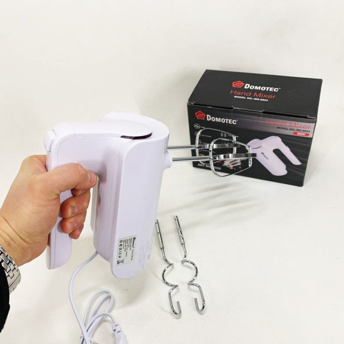 Ручний міксер Domotec R.6653W кухонний міксер із насадками 5 швидкостей 800 Вт білий