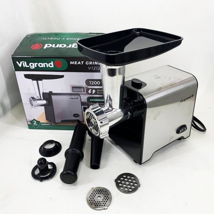 М'ясорубка електрична з нержавіючої сталі VILGRAND V1212MG сталева 1200 Вт