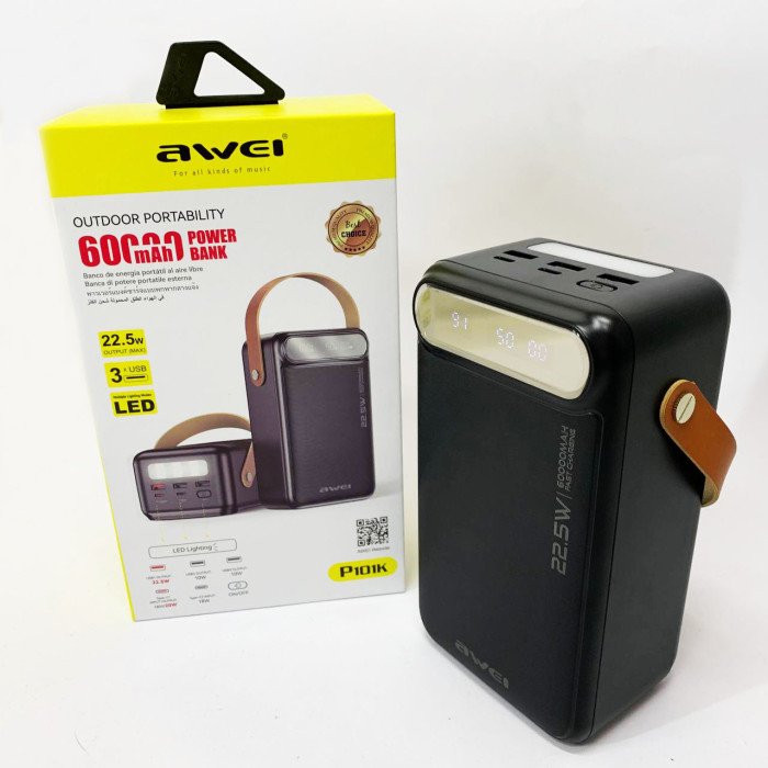 Зовнішній акумулятор Power Bank AWEI P101K 60000mah швидка зарядка