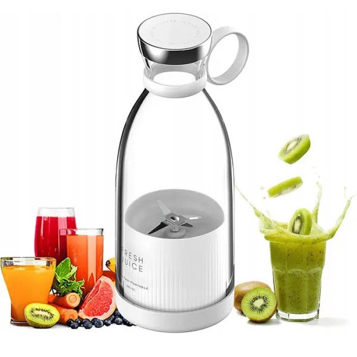 Портативний фітнес-блендер у вигляді пляшки на 420мл Juicer YC-02 міксер для смузі та коктейлів. Колір: білий