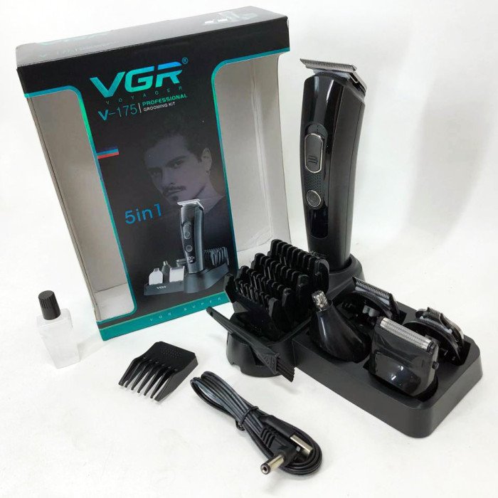 Професійна бездротова машинка для стрижки волосся VGR V-175 тример для бороди та вусів з насадками
