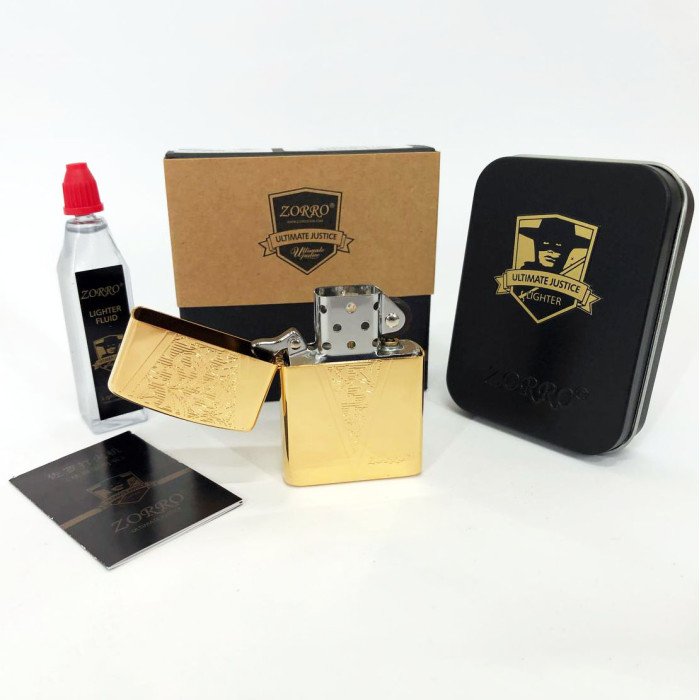 Запальничка бензинова Zorro HL-366, запальничка на день народження, вітрозахисна запальничка. Колір: золотий