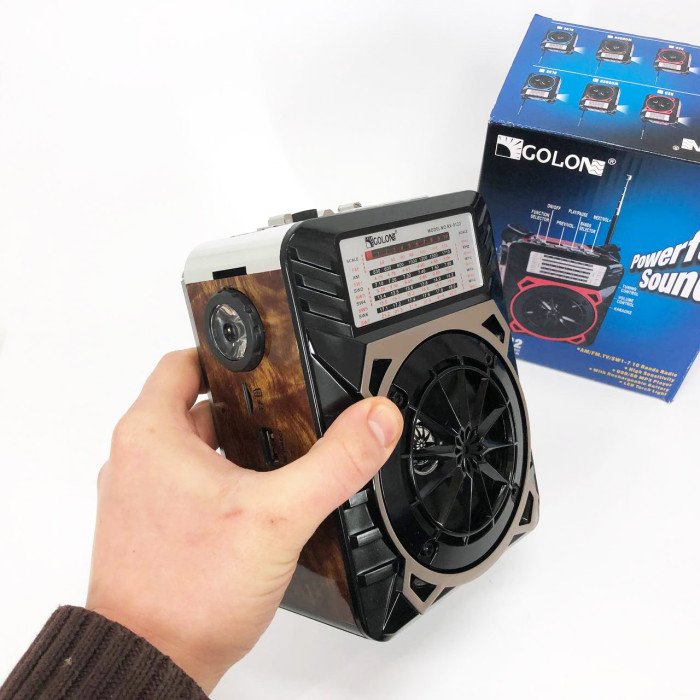 Радіоприймач GOLON RX-9122 портативна колонка всехвильове переносне радіо FM ліхтар LED. Колір: коричневий