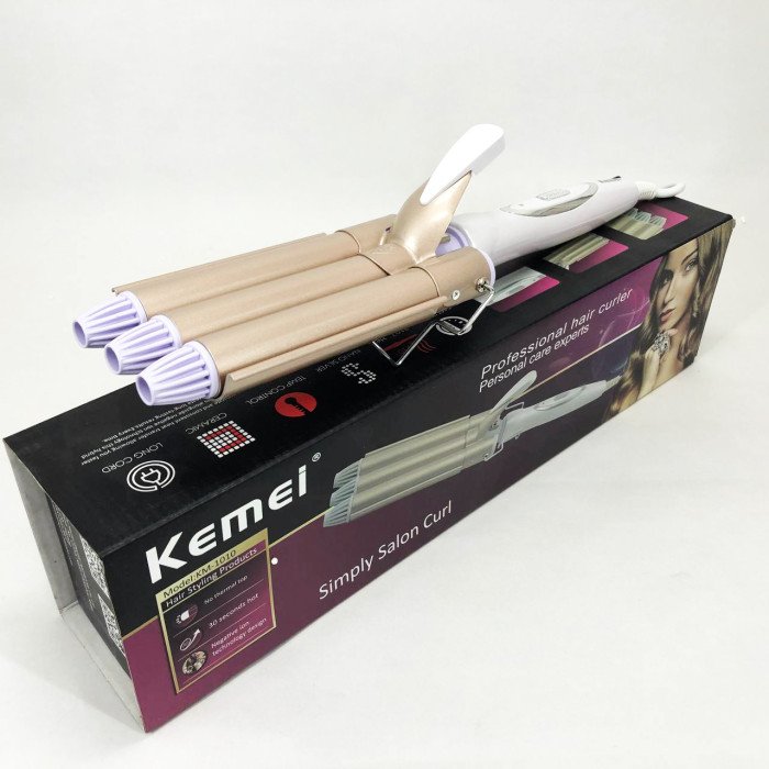 Плойка для волосся професійна Kemei KM-1010 потрійна для створення локонів з турмаліновим покриттям
