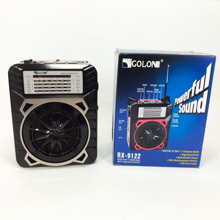 Радіоприймач GOLON RX-9122 портативна колонка всехвильове переносне радіо FM ліхтар LED. Колір: коричневий