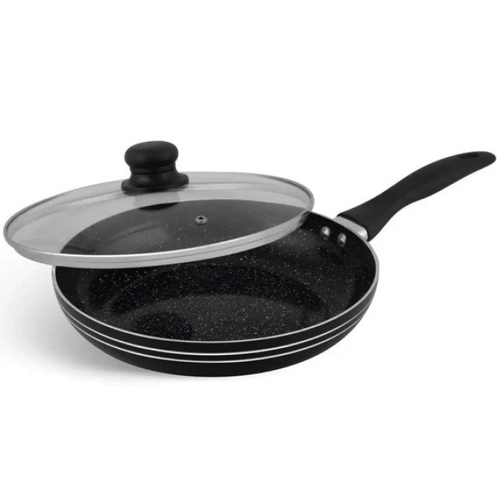 Сковорода з кришкою 24 см чорний мармур UNIQUE UN-5164 | Антипригарна сковорода Мармурова сковорода