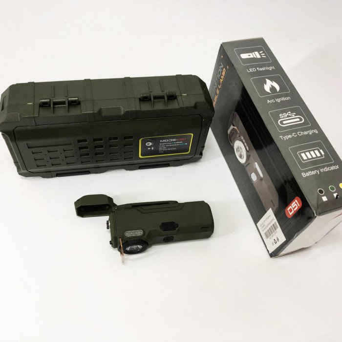 Ліхтарик-запальничка армійська MULTIFUNCTIONAL D51-COB, Запальничка на подарунок в упаковці. Колір: зелений