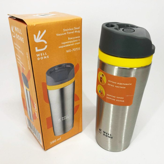 Термокухоль Well Done WD-7073S вакуумний 380 мл, Якісний термос для дому, Термос для напоїв