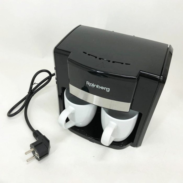 Кавоварка краплинна Rainberg RB-613 (0,3 л, 500 Вт) з двома керамічними чашками, маленька кофемашина