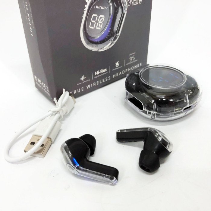 Бездротові навушники TWS T8 PRO з прозорим кейсом Вакуумний LED дисплей Bluetooth 5.3. Колір: чорний