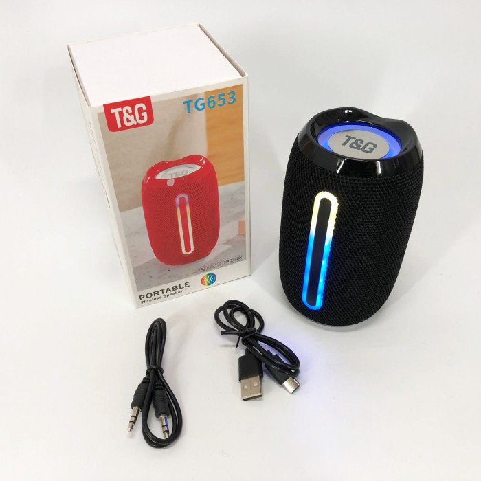 Портативна Bluetooth-колонка TG653 USB з ремінцем, акумуляторна колонка для музики. Колір: чорний