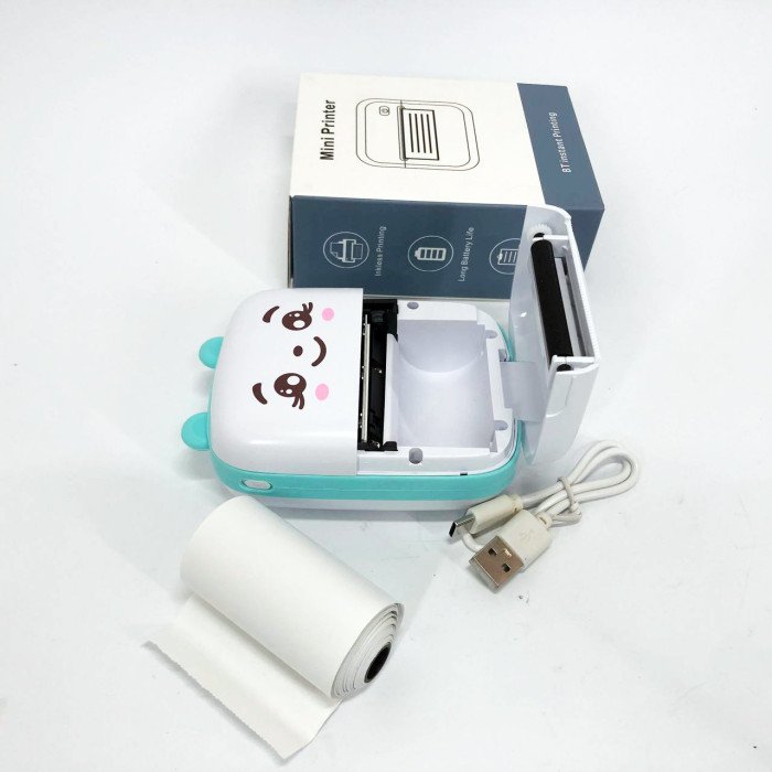 Портативний мініпринтер Mini printer з Bluetooth для термодруку без чорнила зі смартфона. Колір: блакитний