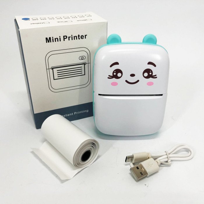 Портативний мініпринтер Mini printer з Bluetooth для термодруку без чорнила зі смартфона. Колір: блакитний