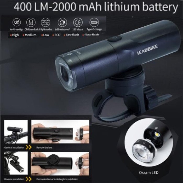 Велофара потужна LEADBIKE M03-OSRAM 800LM, 2500mAh, Лед фара на велосипед, Оптика велосипедна, Освітлення