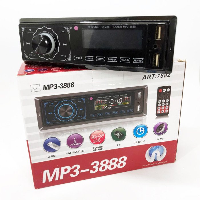 Автомагнітола MP3 3888 ISO 1DIN FM тюнер 4х50W сенсорний дисплей чорний, Bluetooth bluetooth магнітола