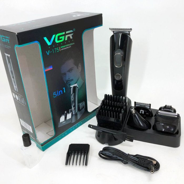 Професійна бездротова машинка для стрижки волосся VGR V-175 тример для бороди та вусів з насадками