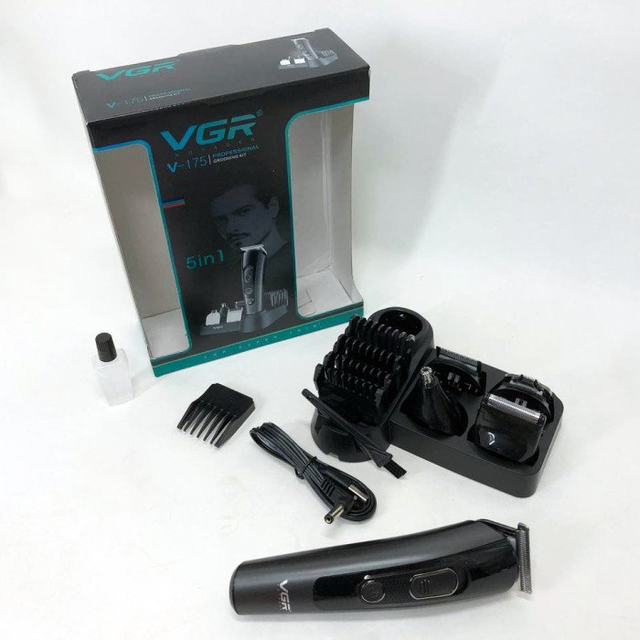 Професійна бездротова машинка для стрижки волосся VGR V-175 тример для бороди та вусів з насадками