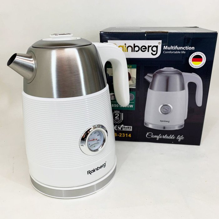 Чайник електричний з датчиком температури Rainberg RB-2314 2200Вт 1.7л White
