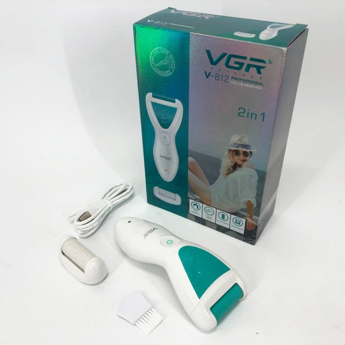 Електрична пемза для ніг з 2 насадками, від USB, VGR V-812 / Акумуляторна пемза для п'ят / Електропемза