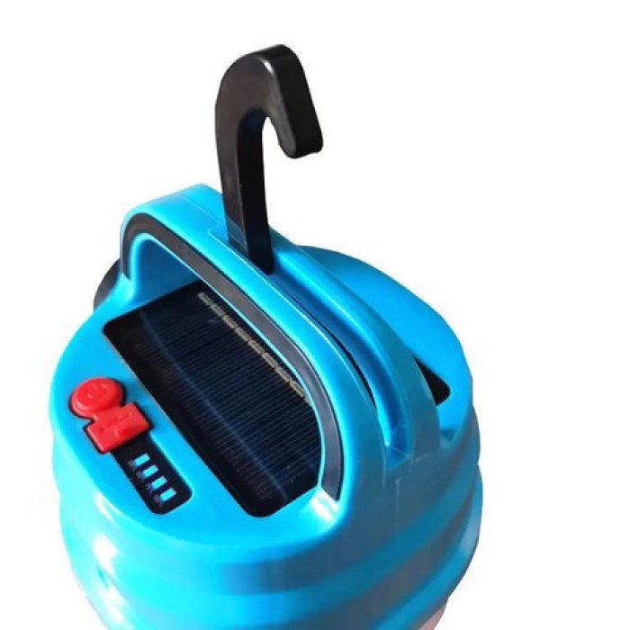 Підвісний ліхтар світильник LED з гачком для кемпінгу, ліхтариком та сонячною панеллю. Колір: синій