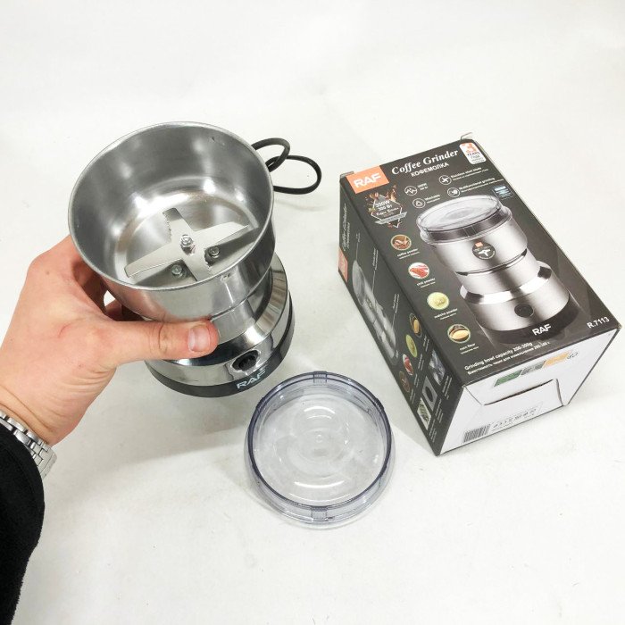 Кавомолка RAF R-7113 потужна роторна, електричний подрібнювач, з нержавіючої сталі 150 Вт