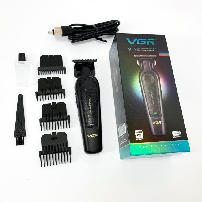 Акумуляторна машинка для стрижки VGR V-995 + 4 насадки, 2000 мАг, USB