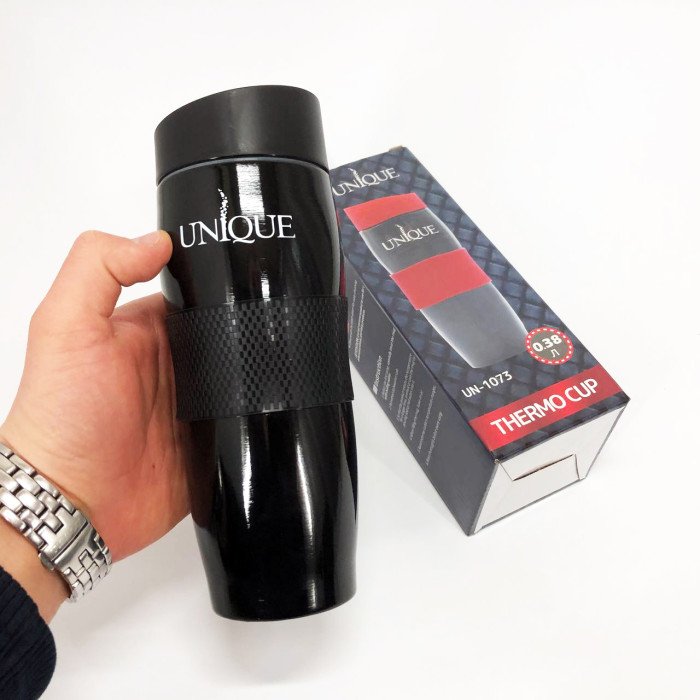 Термокухоль UNIQUE UN-1073 0.38 л, Термос для питної води туристичний. Колір: чорний
