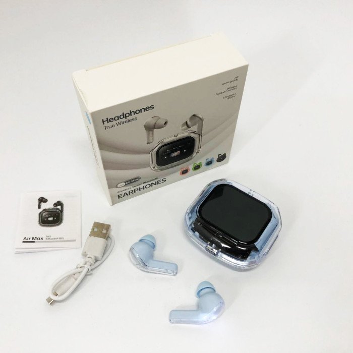 Бездротові вакуумні навушники TWS з дисплеєм LED, вологозахист IPx4 Bluetooth 5.4 з кейсом. Колір: блакитний