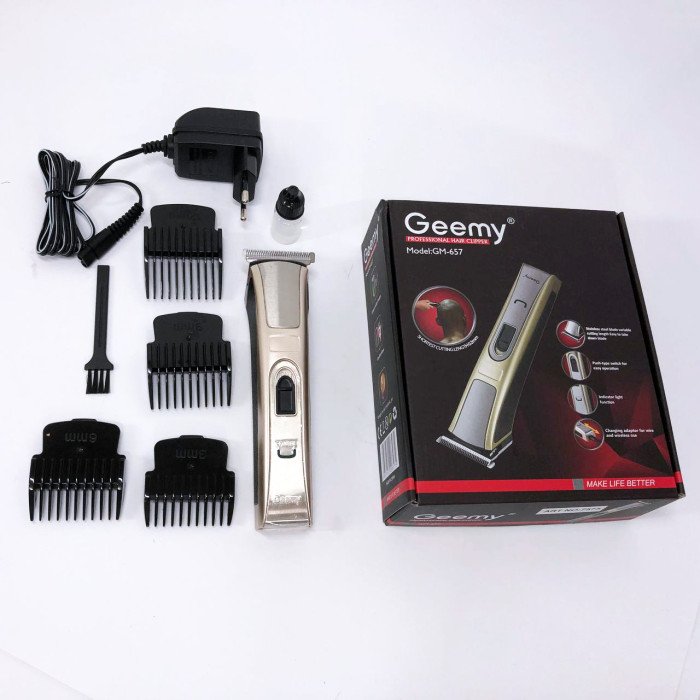 Машинка для стрижки Gemei GM-657 бездротова з комплектом насадок, Перукарські машинки