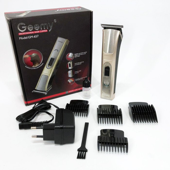 Машинка для стрижки Gemei GM-657 бездротова з комплектом насадок, Перукарські машинки