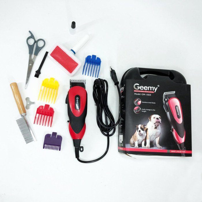 Машинка Gemei GM-1023 для стрижки тварин з 4 насадками для будь-якого типу вовни + ножиці та гребінець