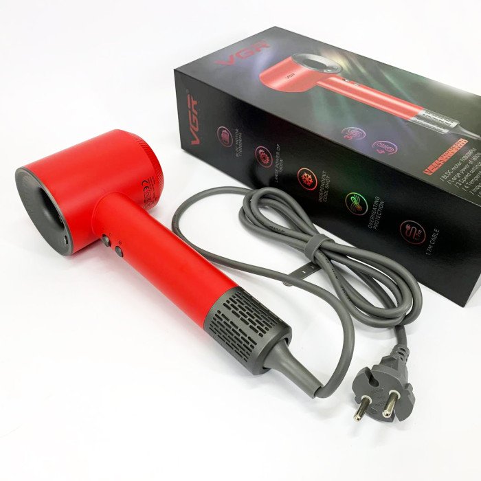 Фен професійний VGR V-445 RED, 3 рівні обдування, 4 рівні температури, 1600 Вт