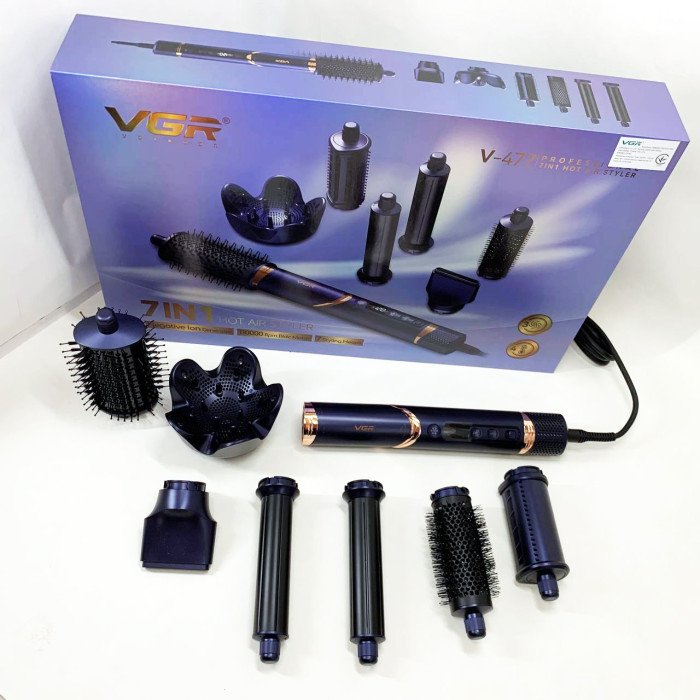 Фен-стайлер для волос 7в1 VGR V-477 DARK Blue Professional 1400 Вт 7 насадок