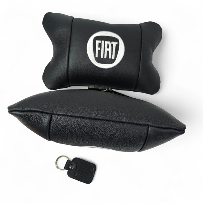 Набір подушок Fiat з натуральної шкіри + вишивка логотипу та шкіряний брелок у подарунок