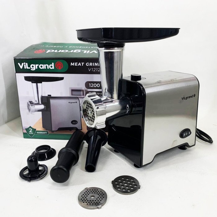 М'ясорубка електрична з нержавіючої сталі VILGRAND V1212MG сталева 1200 Вт