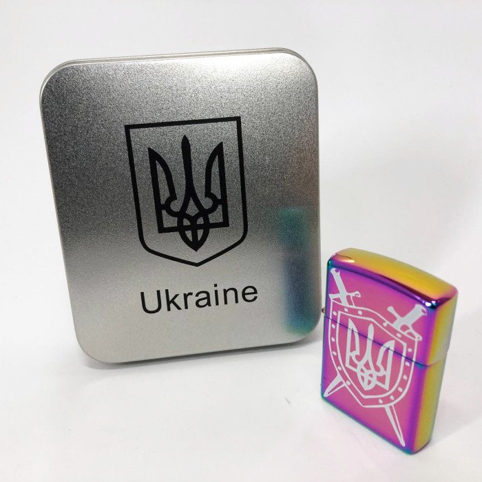 Дугова електроімпульсна запальничка USB Україна металева коробка HL-446. Колір: хамелеон