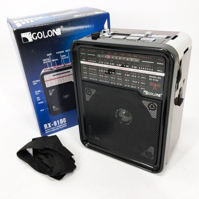 Радіоприймач GOLON RX-9100 USB+SD Радіо з ліхтарем, Ретро радіо, FM передавач. Колір: коричневий