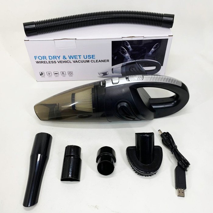 Потужний бездротовий пилосос автомобільний для сухого та вологого прибирання в машині та будинку +5 насадок
