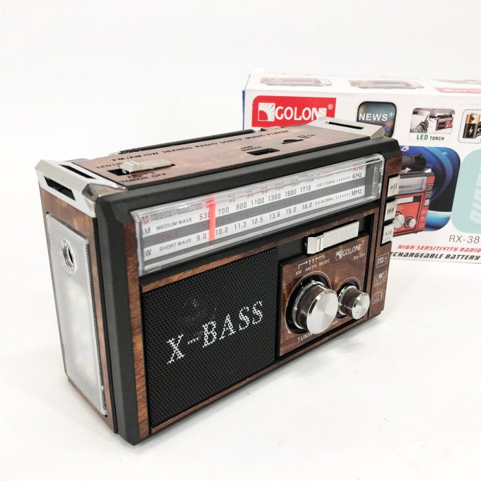 Радіоприймач портативне радіо Golon RX-381 акумуляторний ретро стовпчик usb sd mp3 fm. Колір: коричневий