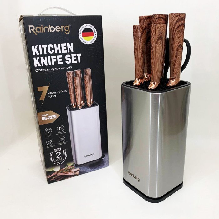 Набір ножів із нержавіючої сталі з основою Rainberg RB-2325 Brown