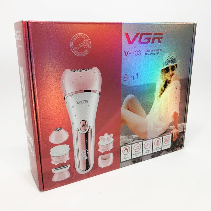 Епілятор для обличчя та тіла 6в1, від USB VGR V-733 / Жіночий епілятор для видалення волосся. Колір: рожевий